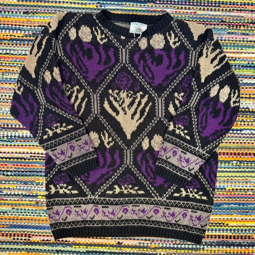 College Point Purple and Black Multicolor Knitted-like Sweater